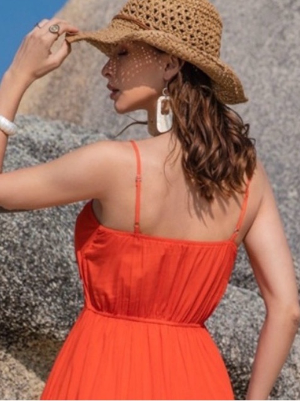 🧡 Hello Gorgeous! Embroidered Square Neck Midi Cami Dress - Picture 9 of 12